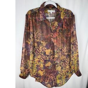 Hunter Bell Blouse Womens Large 100% Silk Abstract Floral‎ Oversized Artsy Luxe